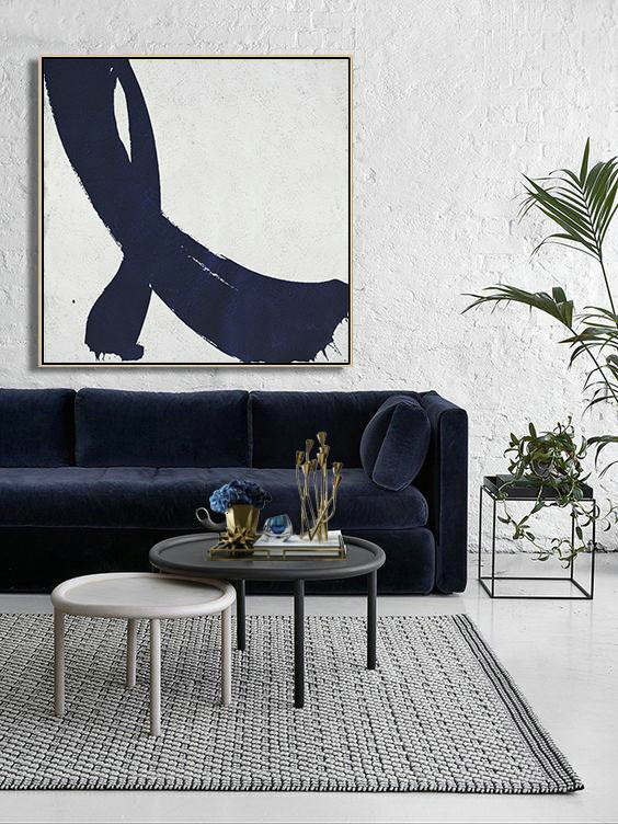 Large Abstract Painting,Hand Painted Navy Minimalist Painting On Canvas,Big Art Canvas